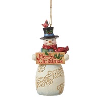 Jim Shore Heartwood Creek - Snowman With Sign Hanging Ornament