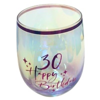 Happy Birthday 30th Pink Foil Stemless Wine Glass