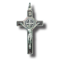 Brown St Benedict Wall Crucifix - 8cm Metal & Enamel