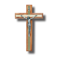 Wall Crucifix - 20cm x 2cm Olive Wood & Metal