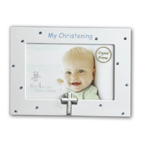 Christening Crystal Photo Frame - Blue 