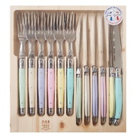 Jean Dubost Laguiole Simplicite - 12pc Steak Knife & Fork Set Pastels 