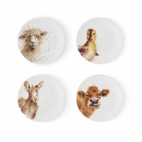 Royal Worcester Wrendale Coupe Plates - Cow, Donkey, Duckling, Sheep (Set of 4)