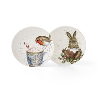 Royal Worcester Wrendale Christmas Coupe Plates - The Most Wonderful TIme of the Year (Set Of 2)